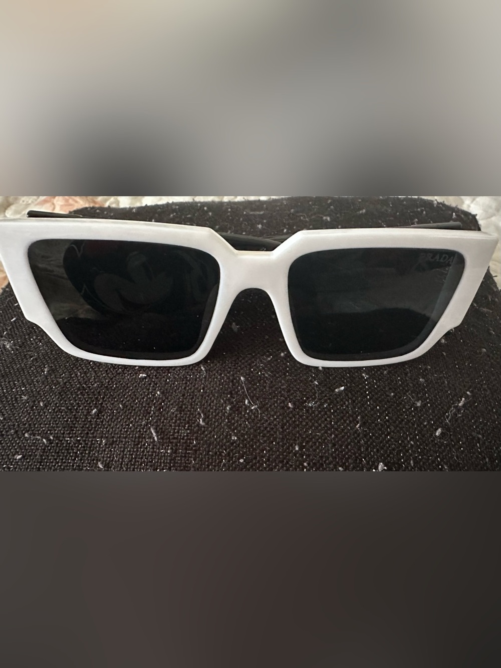 White Rectangular Retro Sunglasses with Black Lenses. Inspired